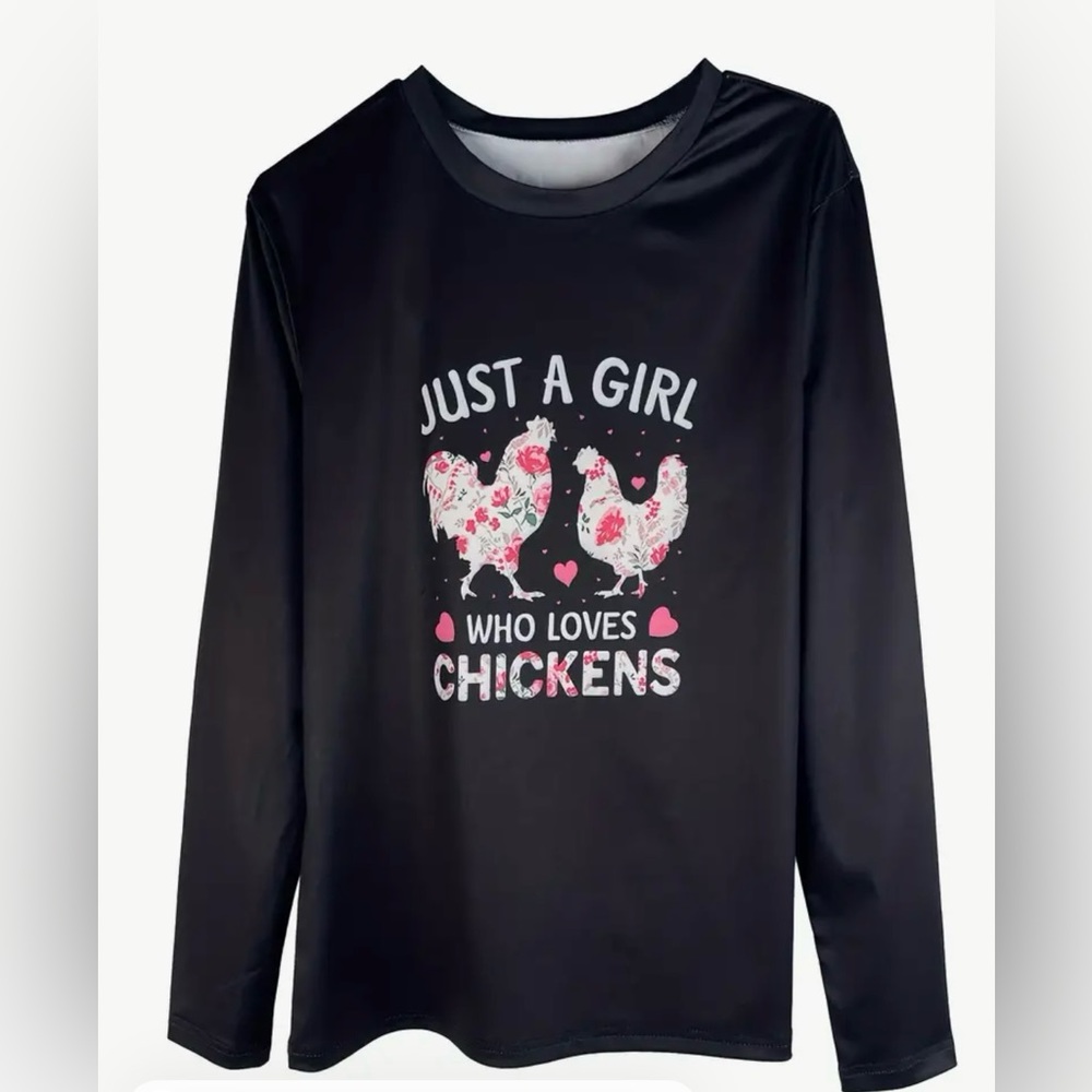 Chicken Heart Floral Long Sleeve Women’s Top Size XL NEW